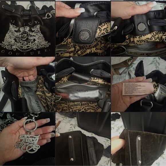 Juicy Couture Black Velour Scottie Dog Rhinestone Daydreamer Tote Y2K with Bow - Picture 8 of 13